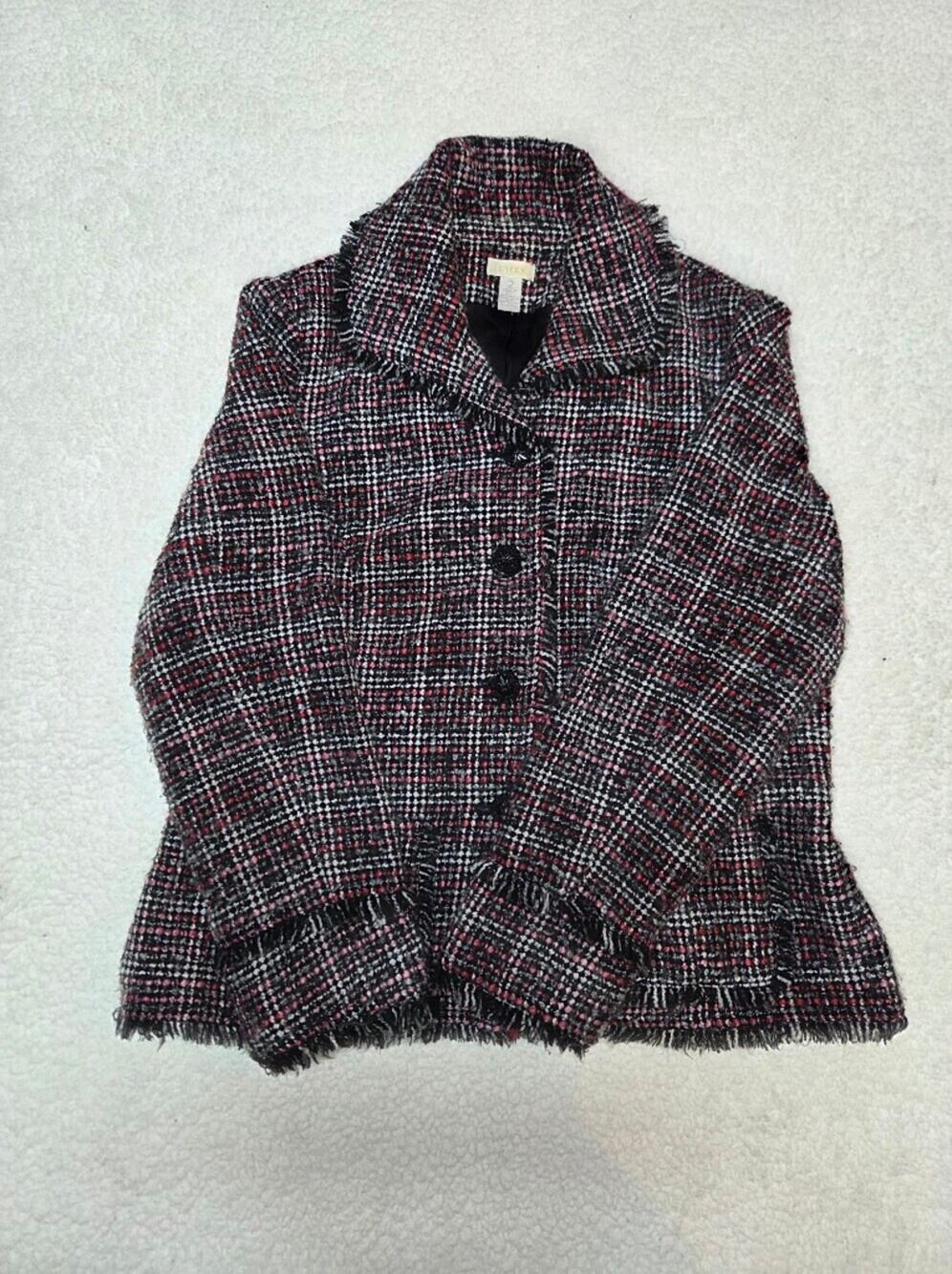 Chico's Black, White & Pink Tweed Button-Front Jacket
